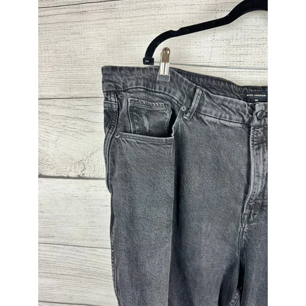 Good American Plus Size Black Wash Good Skate High Rise Loose Leg Jeans Size 24
